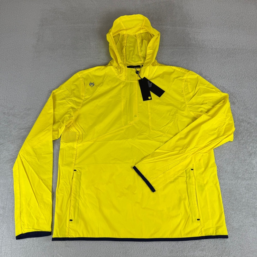 Greyson Newago Pac Lite Hooded Jacket Mens Large Blaze Yellow 1/4 Zip Nylon NWT